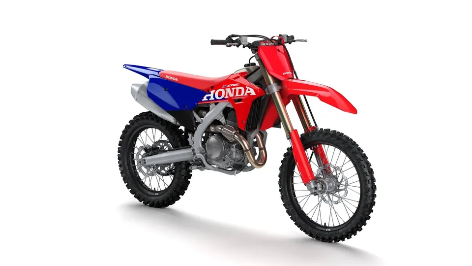 Wettbewerbsmotorrad CRF450R von Honda mit Aluminiumrahmen und Titantank